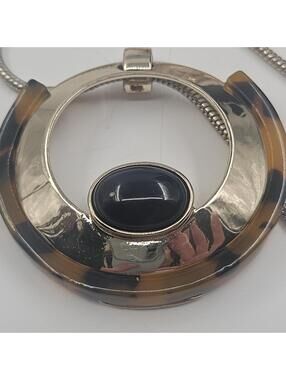 Chico's Tortoise Lucite Opera Length Necklace Snake Chain Gld Tone Statement 40"